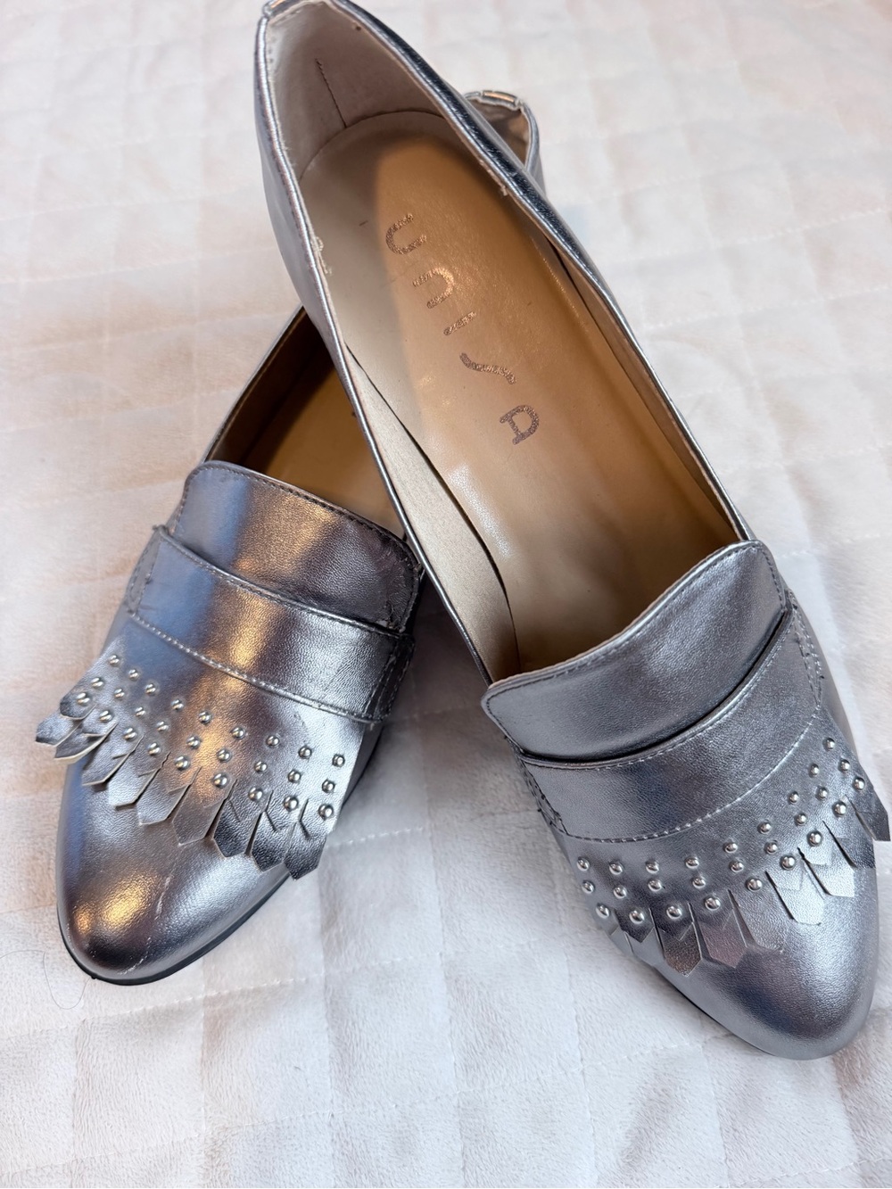 UNISA Leather Fringe Studded Loafers metallic Bronze Size 10M